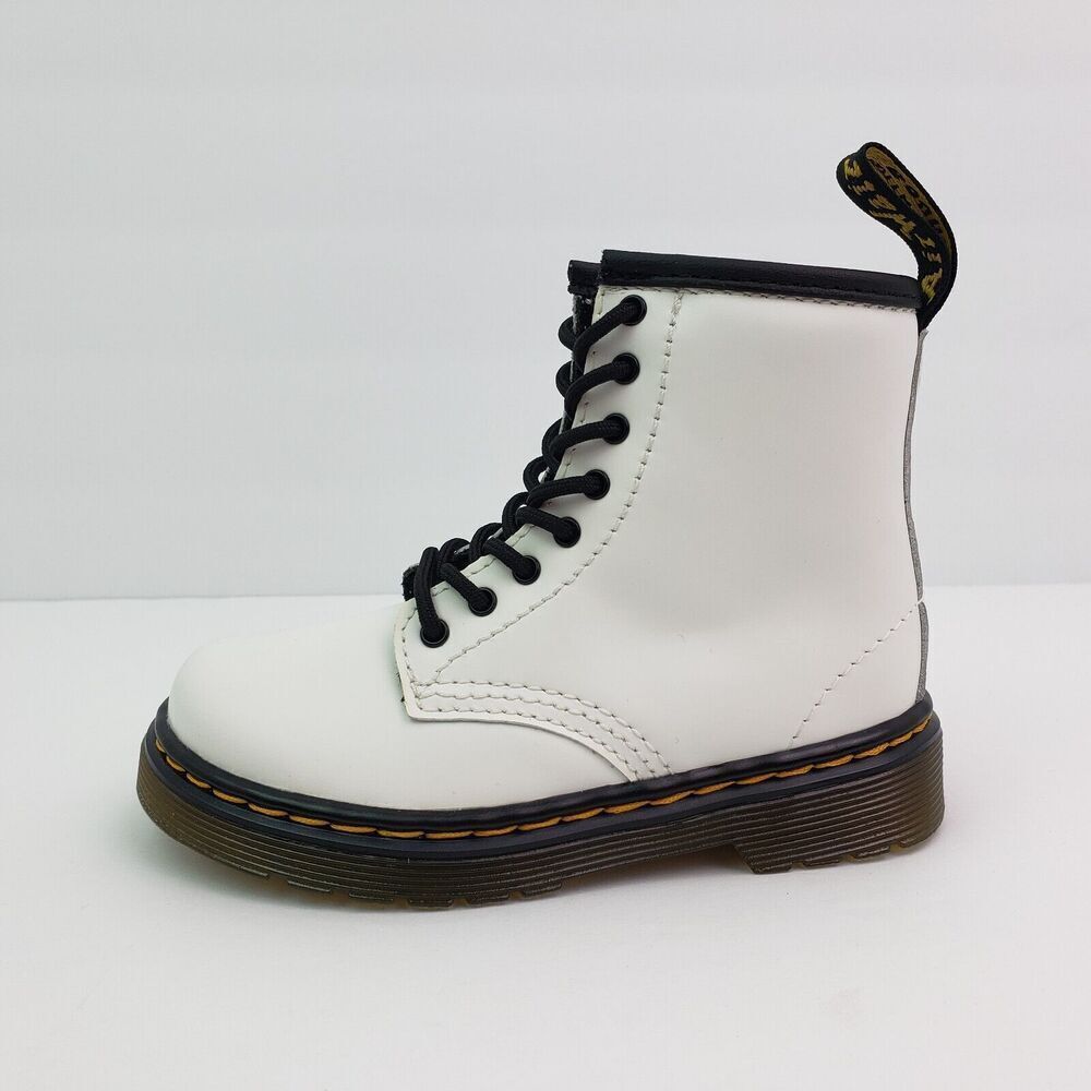 Dr Doc Martens 1460T Toddler Girls Size 8 White Leather Lace Up Combat Boots - Picture 3 of 12